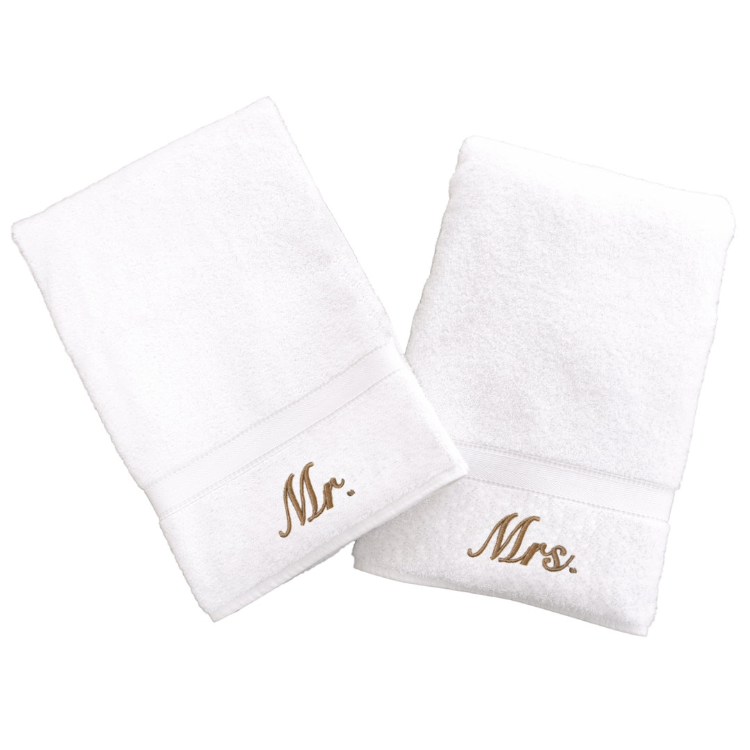 Personalized Mr. and Mrs. 2 Piece Turkish Cotton Hand Towel Set (Set of 2) Linum Home Textiles Font 
