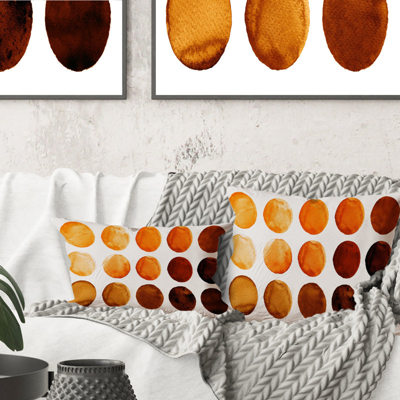 Coussin décoratif imprimé neuf cercles dans les tons d'orange et de brun II