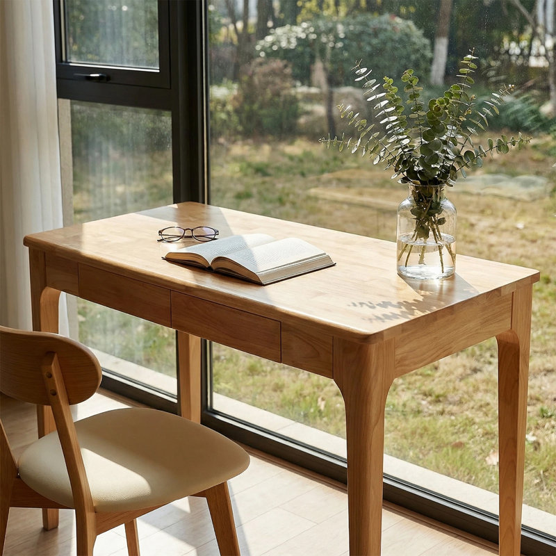 Bureau en bois massif avec tiroirs, Naturel