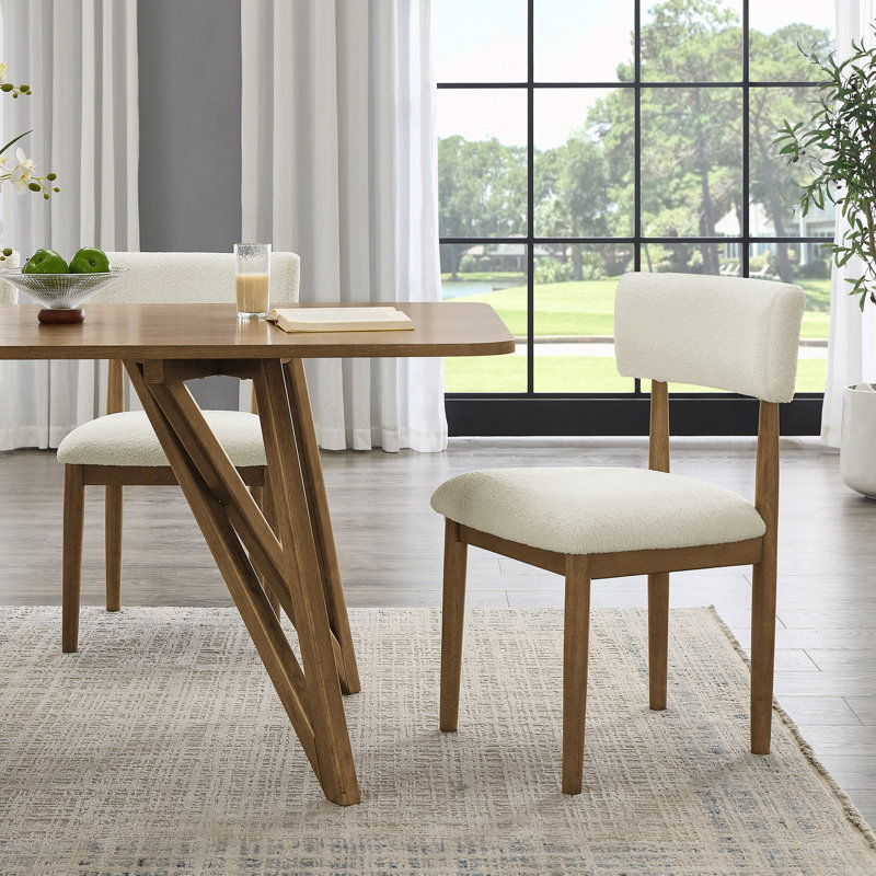 Upholstered Dining Chairs, Set of 2, Off White, Natural