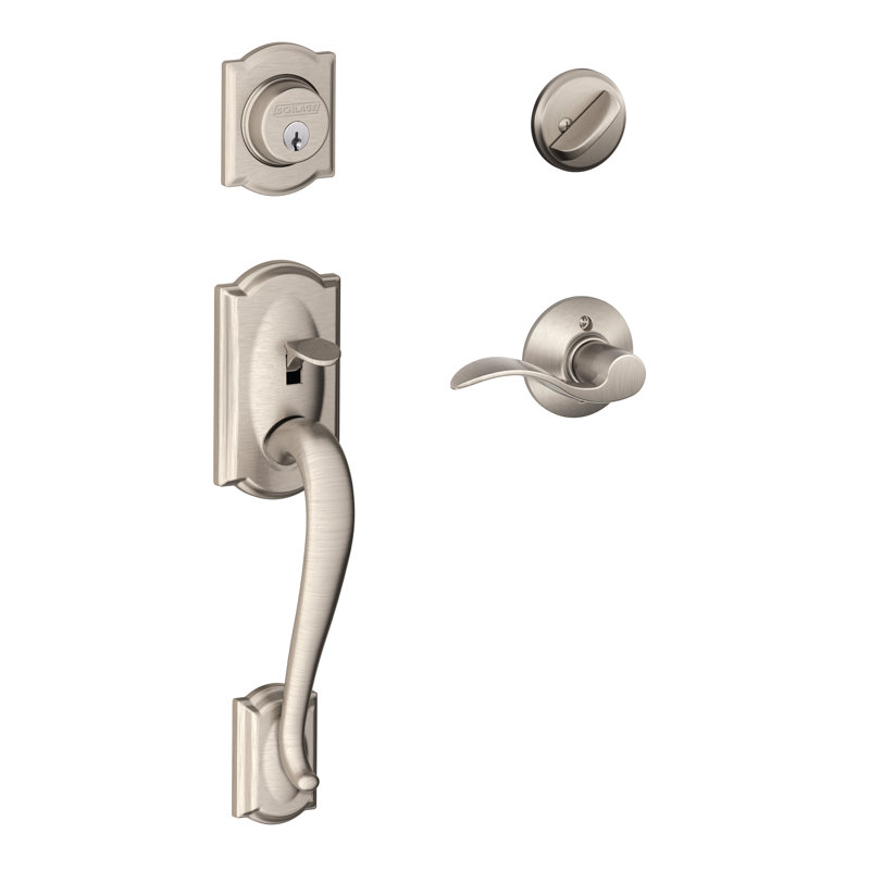 Ensemble de poignées Camelot avec pêne dormant, levier de porte et rosette, Nickel satiné