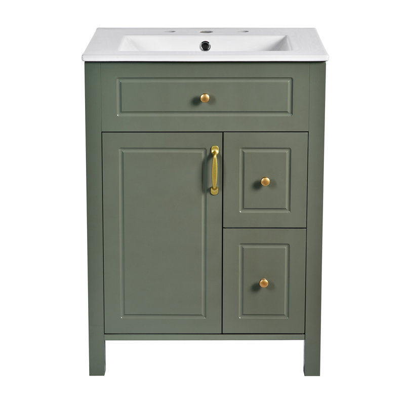 24-Inch Bathroom Vanity with Ceramic Sink, Green