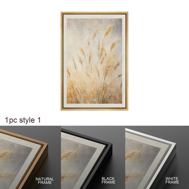 Minimal botanique 1, illustrations de plante de roseau jaune, images de campagne rustique moderne neutre, impression numérique sur toile, impression numérique sur toile encadrée