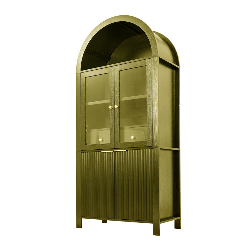 Vitrine 70 po de hauteur arquée avec portes en verre, Vert