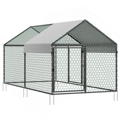 Poulailler en métal pour 4 à 6 poules, 3,3 x 6,6 x 3,3 pi, petite cage à poulailler avec couvercle imperméable et portes doubles, poulailler à toit en flèche compatible avec les poulaillers en bois, pour poule poule