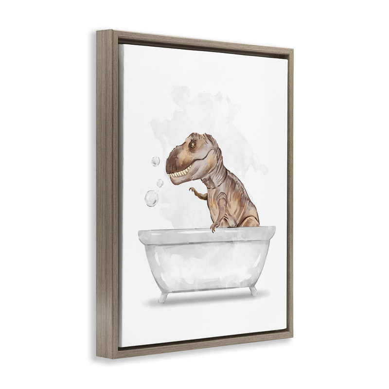 «T-Rex Dino in Bubble Bath», art mural encadré sur toile flottante par Ziwei Li, H 31 po x l 25 po