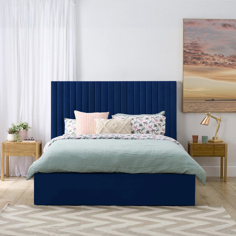 Maletha Upholstered Ottoman Storage Bed, Marine, Double (4'6)