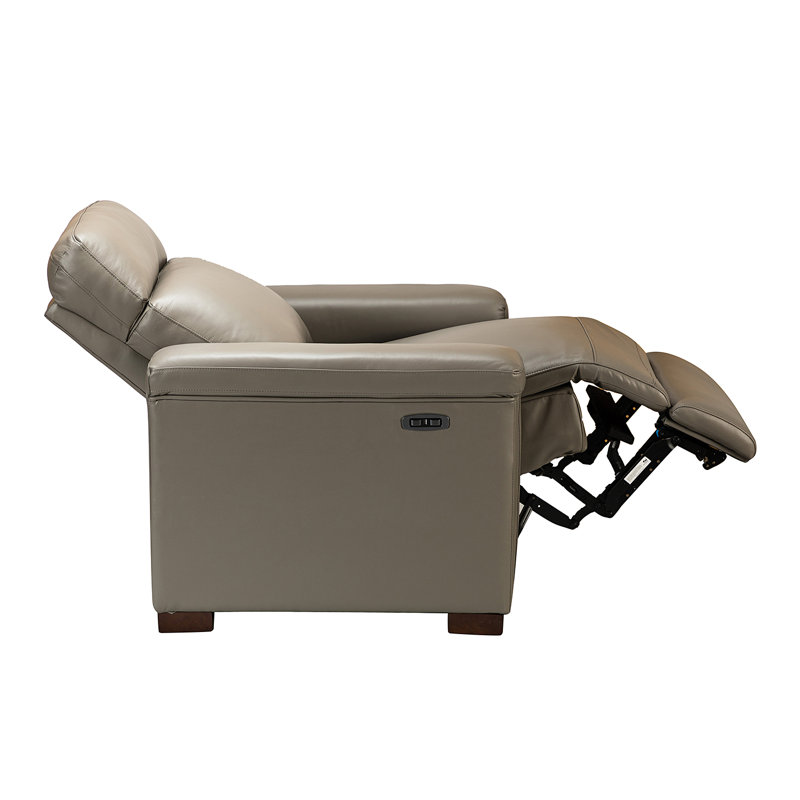 Fauteuil inclinable électrique en cuir véritable l 36,02 po Westdale avec pieds en bois massif, Colombe