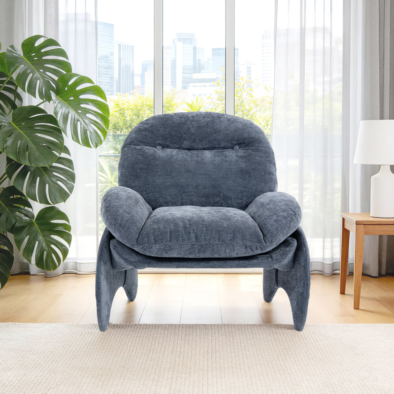 Fauteuil d'appoint en forme de crabe amusant et doux en tissu chenille Family Time, Bleu
