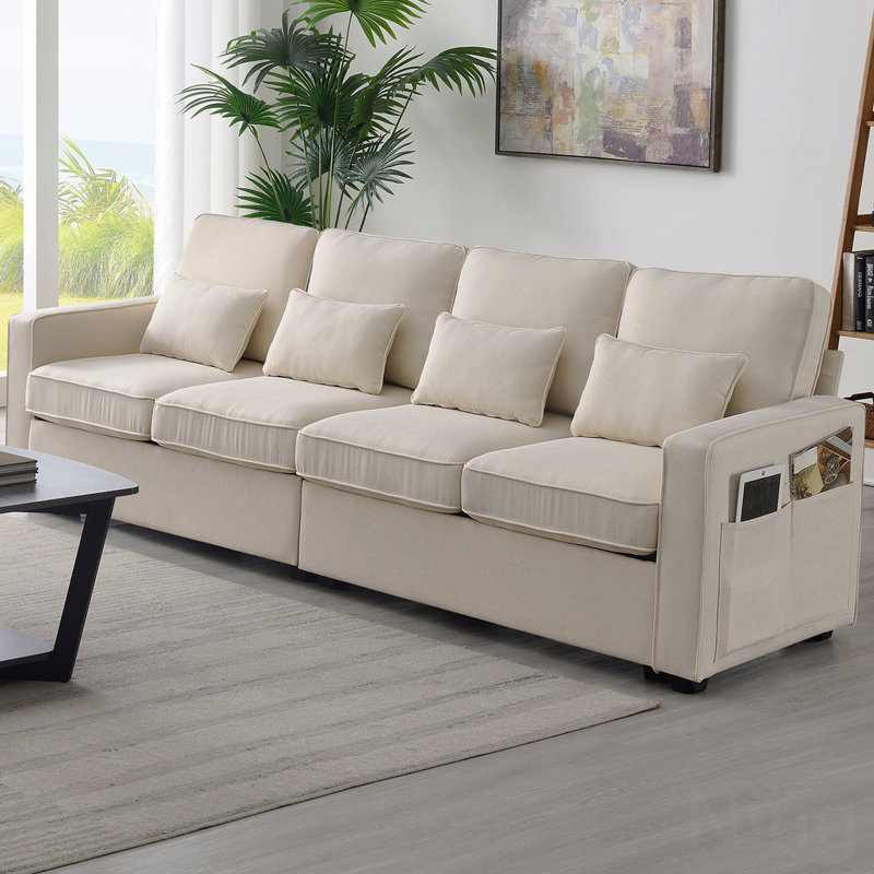 Canapé de style moderne à 4 places de 104 po avec 4 accoudoirs et 4 coussins de style moderne en tissu de lin