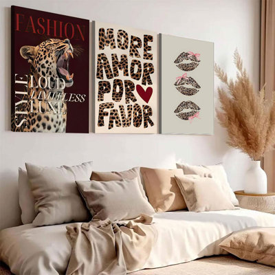Trendy Leopard Wall Art, ensemble de 3 affiches de guépard Lky 8 balles Funky Lucky