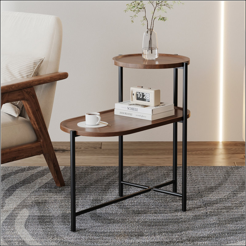 Table basse ronde en bois avec plateau de rangement, conception à 2 niveaux pour une organisation améliorée et un attrait esthétique dans les salons