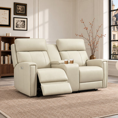 Rumalda 72" ual-Motor Recliner Sofa Genuine Leather Sofa Power Zero Gravity Reclining Loveseat with USB&USB-C Port