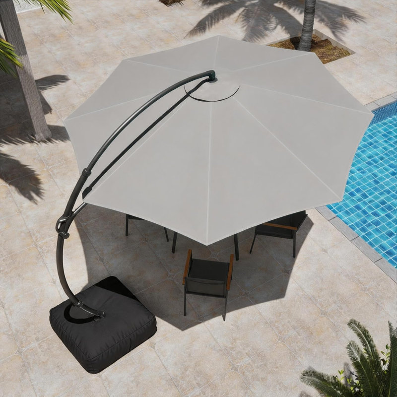 Parasol de patio en porte-à-faux 11 pi Curvy avec base, parasol d'extérieur à rotation à 360 °, parasol suspendu robuste pour la cour, la piscine, le jardin