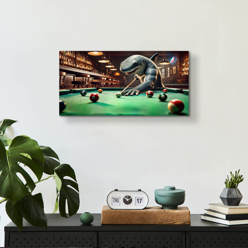 'Pool Shark In Bar' by Rey Klimt Acrylic Wall Art, 12" H x 24" W