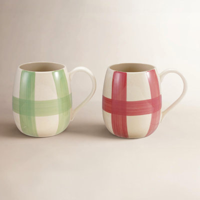 Hand-Painted Stoneware Mug W/ Plaid Pattern
