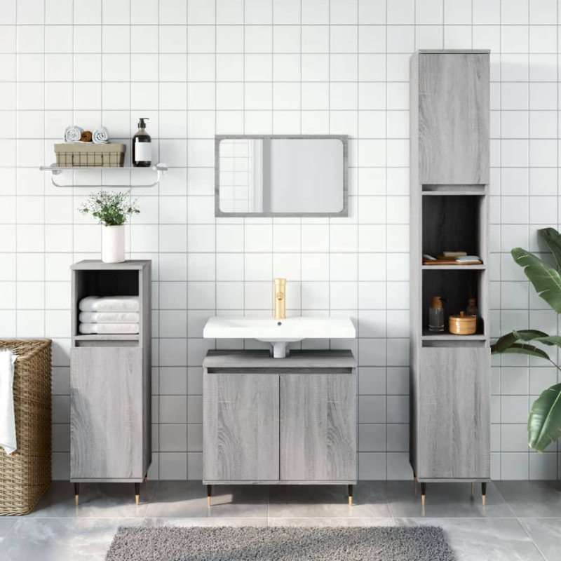 Scheiner Freestanding Bathroom Storage Furniture Set, Grey Sonoma