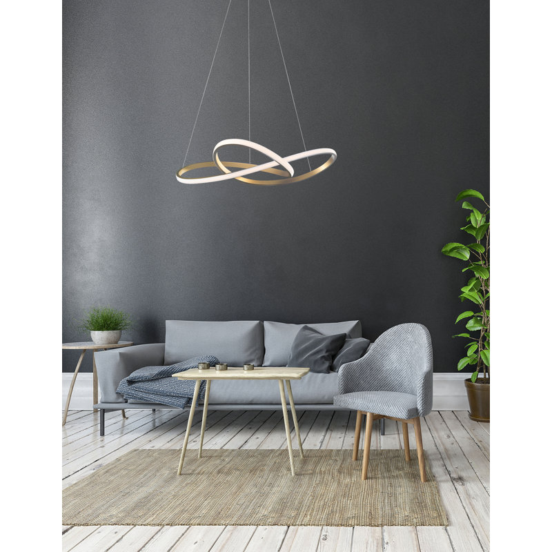 1 - Light LED Waggon Wheel Pendant, Brushed Gold