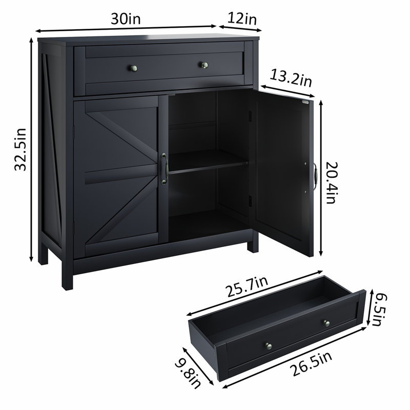 Armoire de rangement Farmhouse avec tiroir et tablette réglable, Noir
