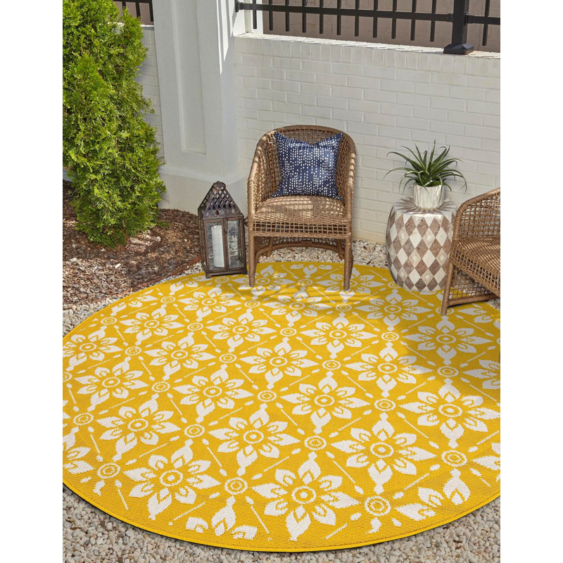 Tapis jaune Aucun, Rond 3 pi 1 po