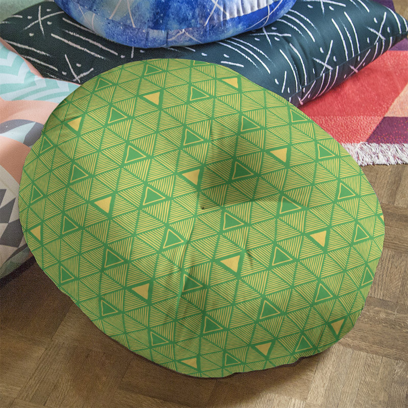 Coussin de sol classique à motif de triangles dessinés à la main, 30 po x 30 po, Vert/jaune