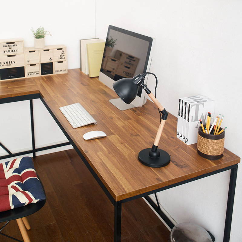 Bureau en forme de L, Acacia / noir