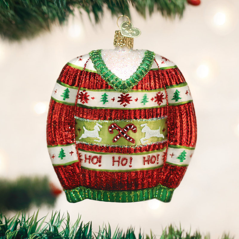 Ornement en verre soufflé Old World Christmas pour arbre de Noël, chandail de Noël festif