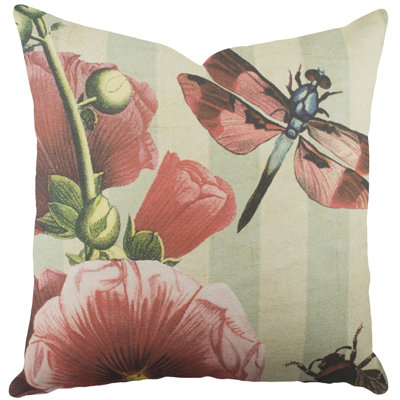 Dragonfly Floral Cotton Blend Reversible Throw Pillow