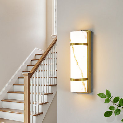 Modern Hardwired Dimmable LED Wall Sconces with Faux Stone Shades for Bedroom and Bathroom