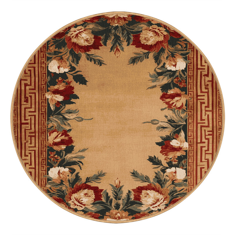 Tapis brun français lavable à la machine, Rond 3 pi