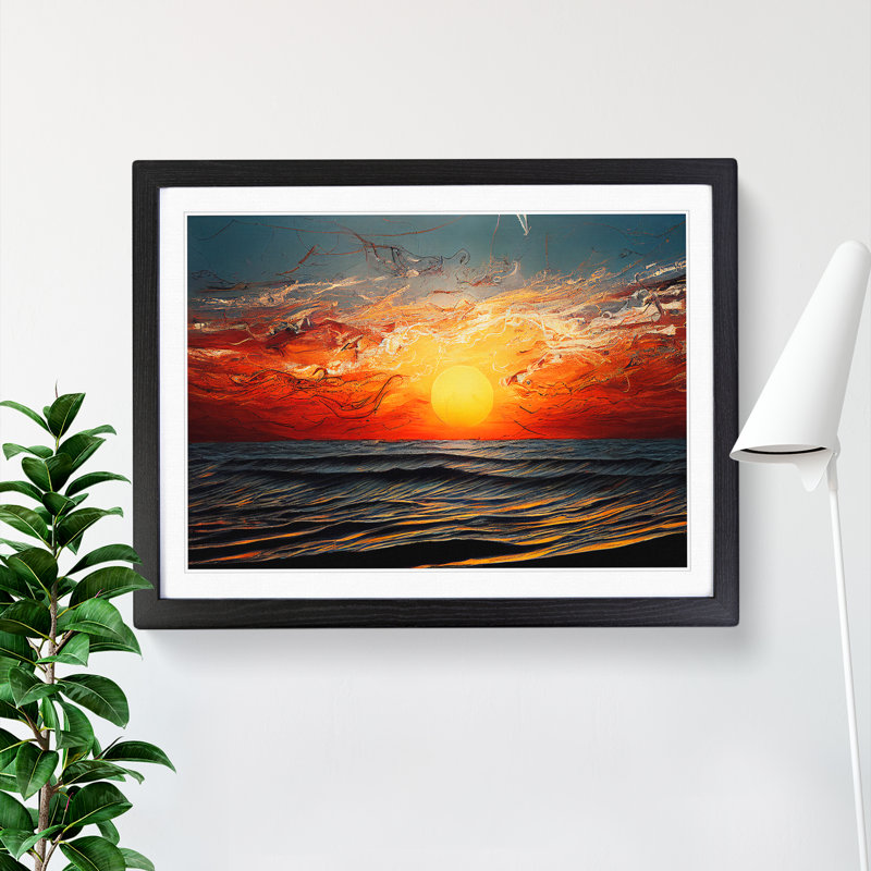 XH1022-369X Admirable Ocean Sunset - Single Picture Frame Print, Black, 46cm H x 64cm W x 2cm D