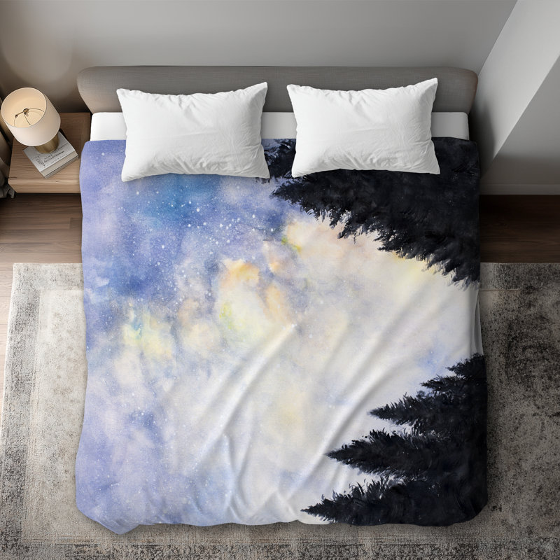 Starry Sky Forest Blue King Duvet Cover - Home Decor White Back