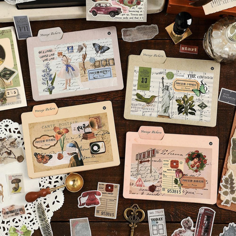 400 pièces d'autocollants rétro style Washi Ephemera, ensemble d'autocollants rétro pour bricolage et bricolage