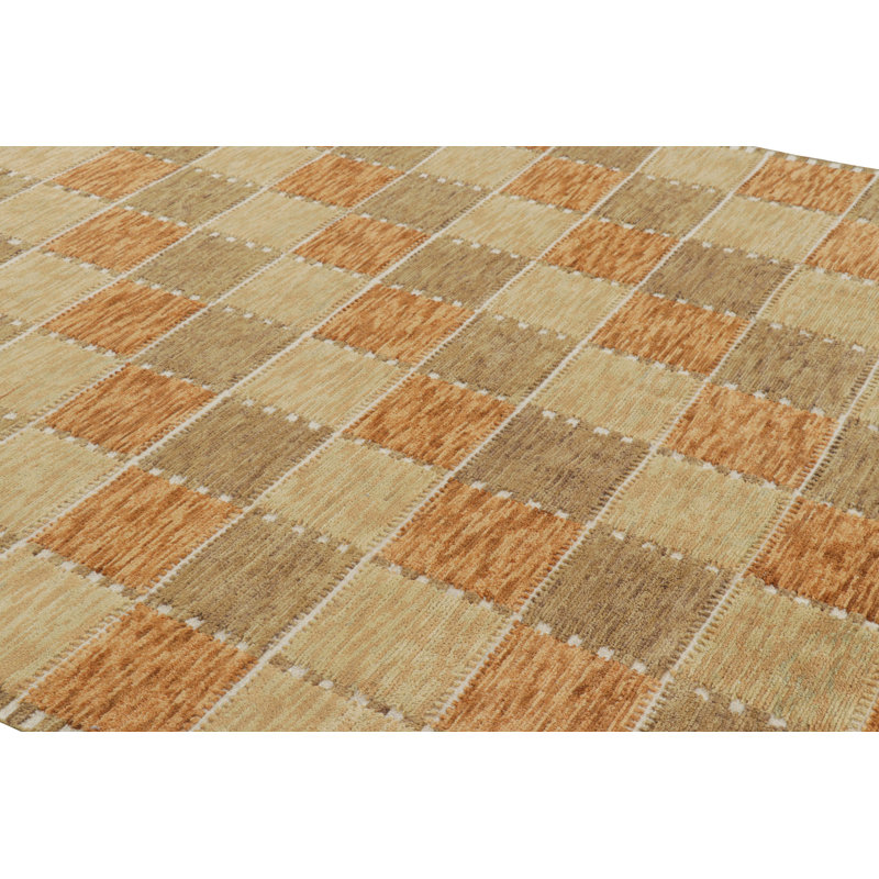 Scandinavian Hand Knotted Wool Geometric Area Rug, Rectangle 10' x 14'