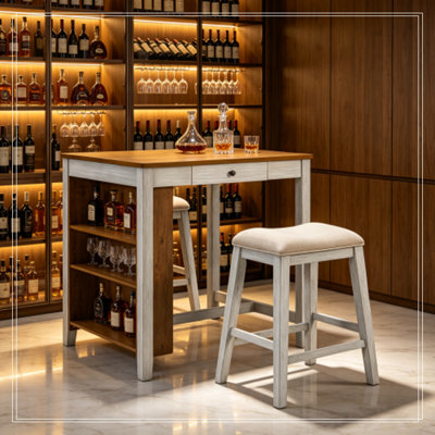 Ensemble de table de bar 3 pièces avec prise de courant et 2 tabourets rembourrés