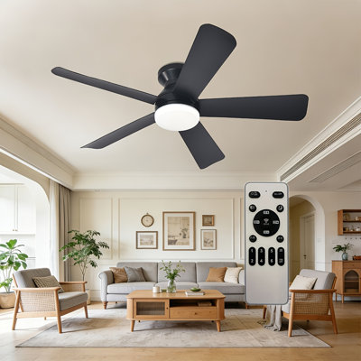 40" Ceiling Fans with Lights, Low-Profile Ceiling Fan with Light and Remote Control, Flush Mount, Reversible, Dimmable, Quiet, Black Ceiling Fan for Bedroom