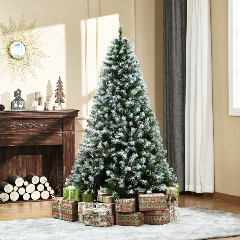 Sapin de Noël artificiel enneigé 6 pi avec des branches réalistes, 61 pommes de pin et 800 pointes