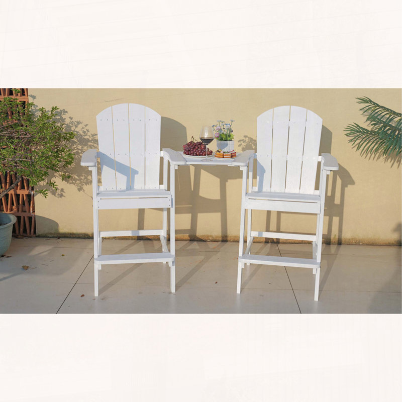 Ensemble de 2 chaises longues Adirondack avec plateau central, matériau durable pour les hanches, Blanc