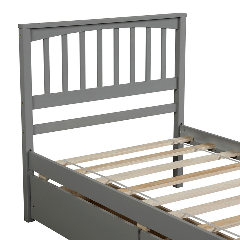 Lit plateforme simple avec deux tiroirs, Gris