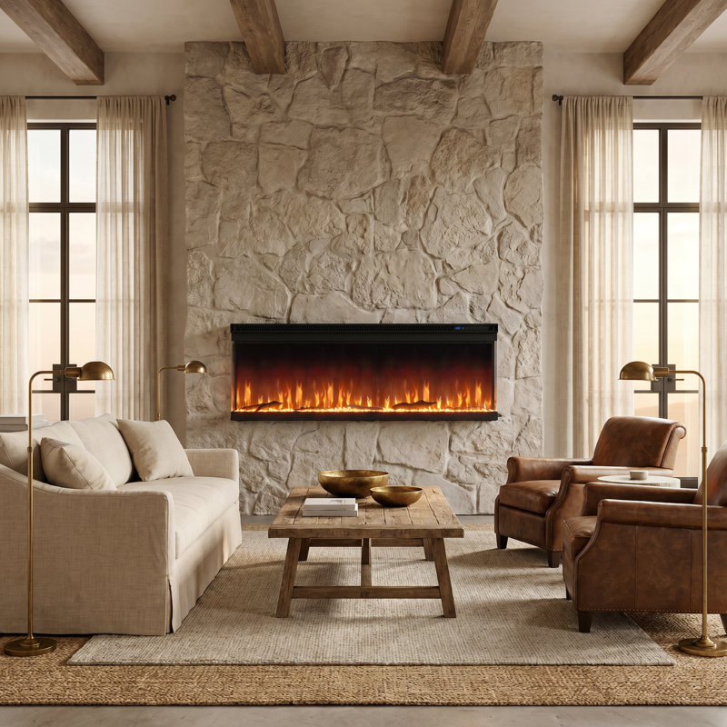 3-Sided Modern Electric Fireplace with Smart Wi-Fi app/Remote Control, 17.3" H x 50" W x 7.9" D