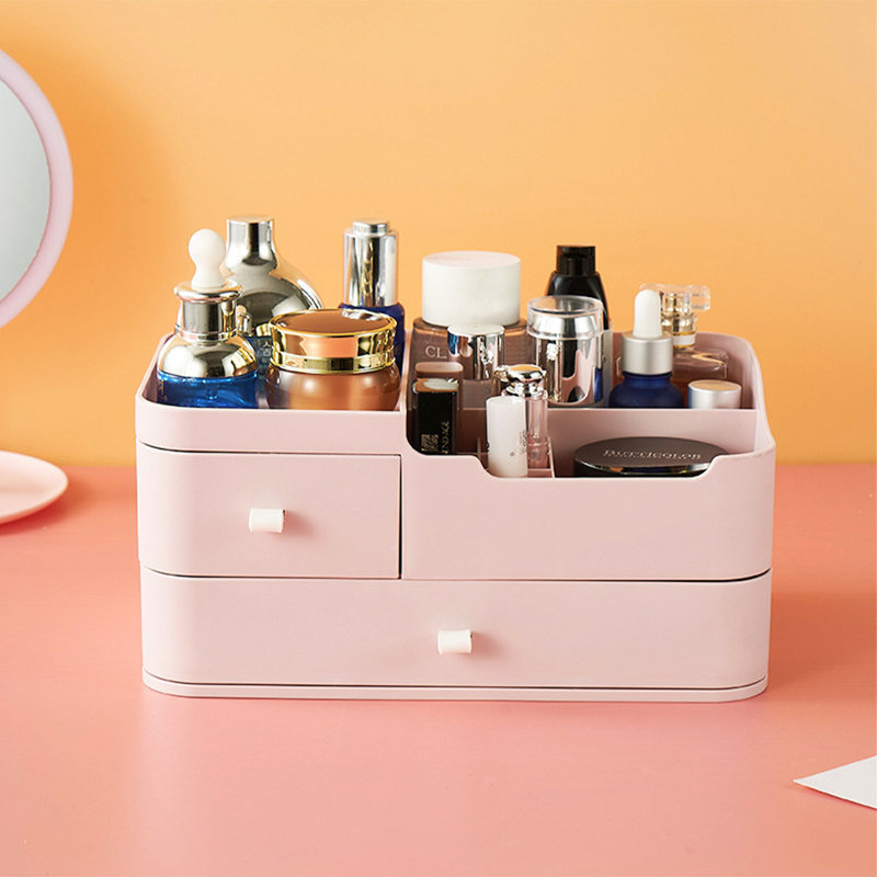 Modern Pink Plastic Desktop Makeup Storage Organiser