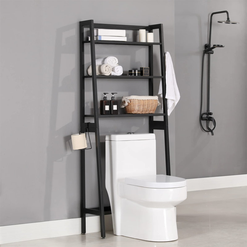 3 -Tier Toilet Storage Rack Over-The-Toilet Bathroom Shelf 100% Pine Wood, Black