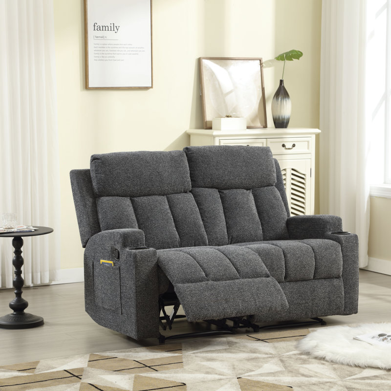 Causeuse inclinable manuelle avec porte-gobelets et rangement pour poches 56,7 po Brost, Gris foncé