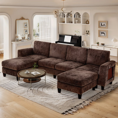 118”Upholstered Wide Reversible Modular Corner Sectional Sofa With Ottomans