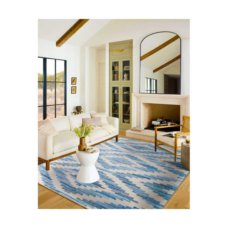 Tapis décoratif géométrique triangulaire bleu glacier Ice, Rectangle 3 pi 3 po x 4 pi 11 po