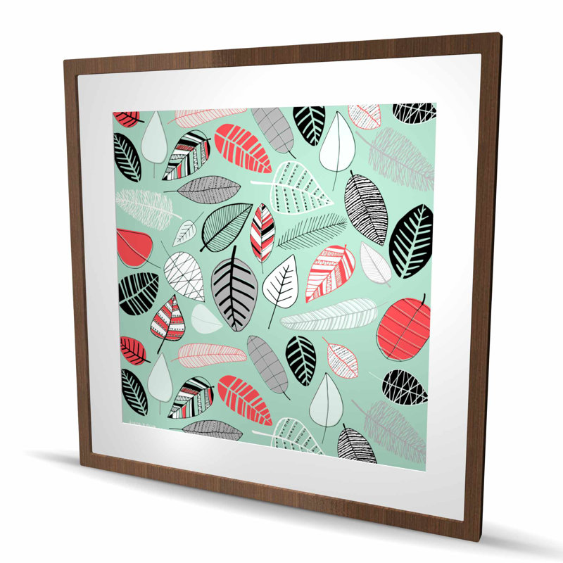 Motif de feuilles turquoise - imprimé encadré mat pour chambre à coucher corail