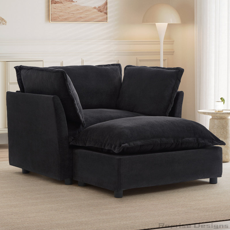 Chaise d'appoint rembourrée avec repose-pieds, Noir