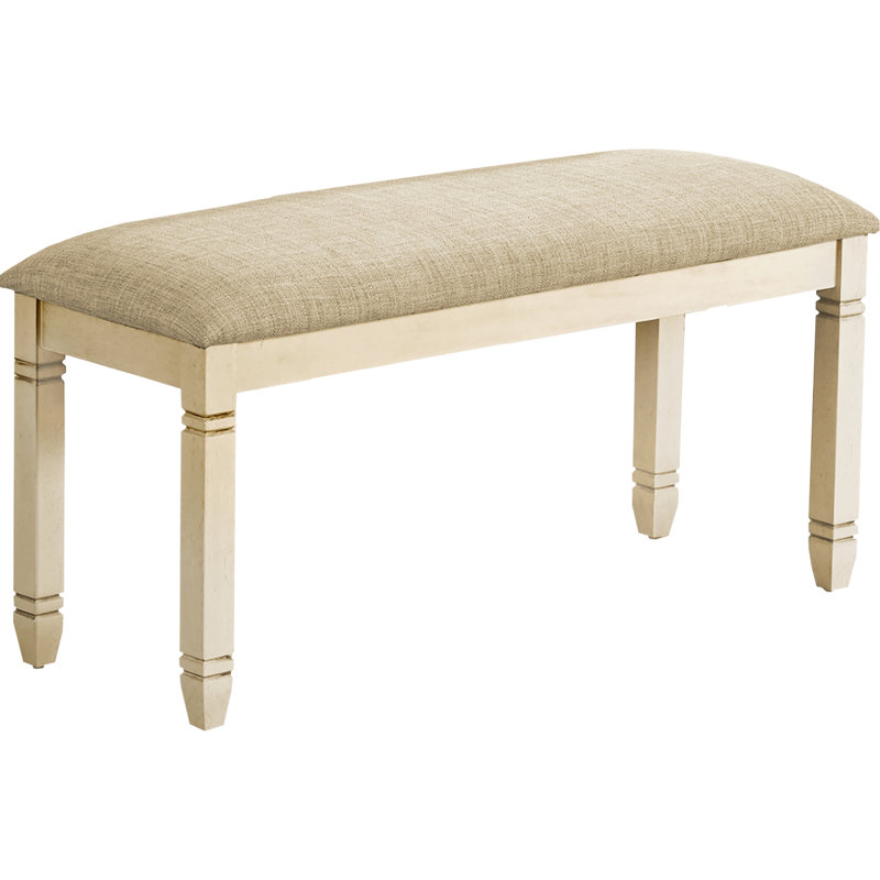 Banc rectangulaire blanc antique en bois massif de 41 po - Siège rembourré beige chic pour la salle à manger, la chambre à coucher, le vestibule
