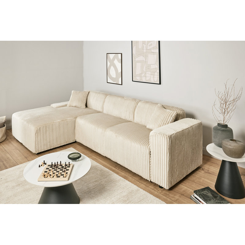 Charee Upholstered Corner Sectional, Left Hand Facing, Beige Corduroy