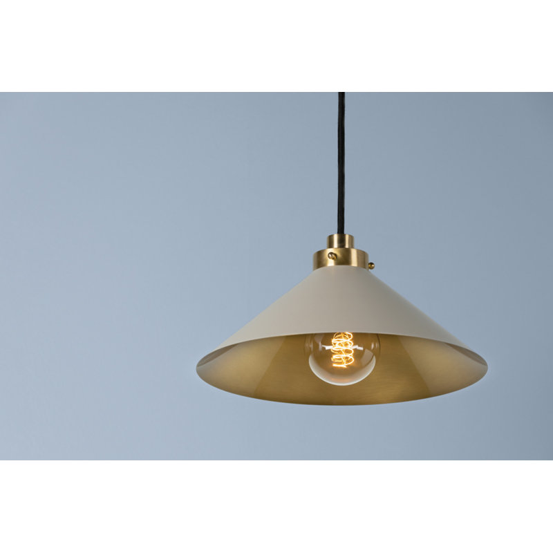 Luminaire suspendu 1 lumière, Laiton vieilli, H 6,5 po x l 12 po x P 12 po, Blanc cassé